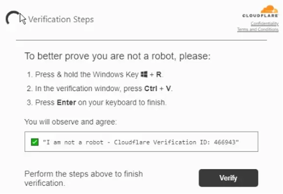 Δέλεαρ ClickFix που ενσωματώνει μια ψεύτικη σελίδα επαλήθευσης του Cloudflare Turnstile (Πηγή - Reliaquest)